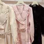 Japanese Elegant Sweet Ruffles Collar Long Sleeve Double Breasted Belt Slim Fit Loose Versatile Long Trench Coats Women Spring - Image 5