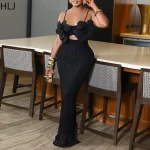 HLJ Sexy Corsage Patchwork Bodycon Long Dresses Women Solid Color Spaghetti Strap Backless Dress Female Streetwear Vestidos New - Image 3