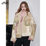 ELFSACK 2025 Winter New Arrivals Cool Shearling-paneled Original Printed Patchwork Coat For Woman