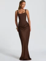 Blifanbo Elegant Stain Sexy Maxi Dress Women Gown High Waist Ruched Solid Slim Sleeveless Backless Fashion Club Party Long Dress