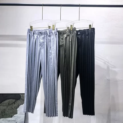 Miyake Pleated Casual Long Pants Men's 2025 New Handcrafted Pleated Straight Leg Pants Summer Loose Casual Pants Men's Trousers