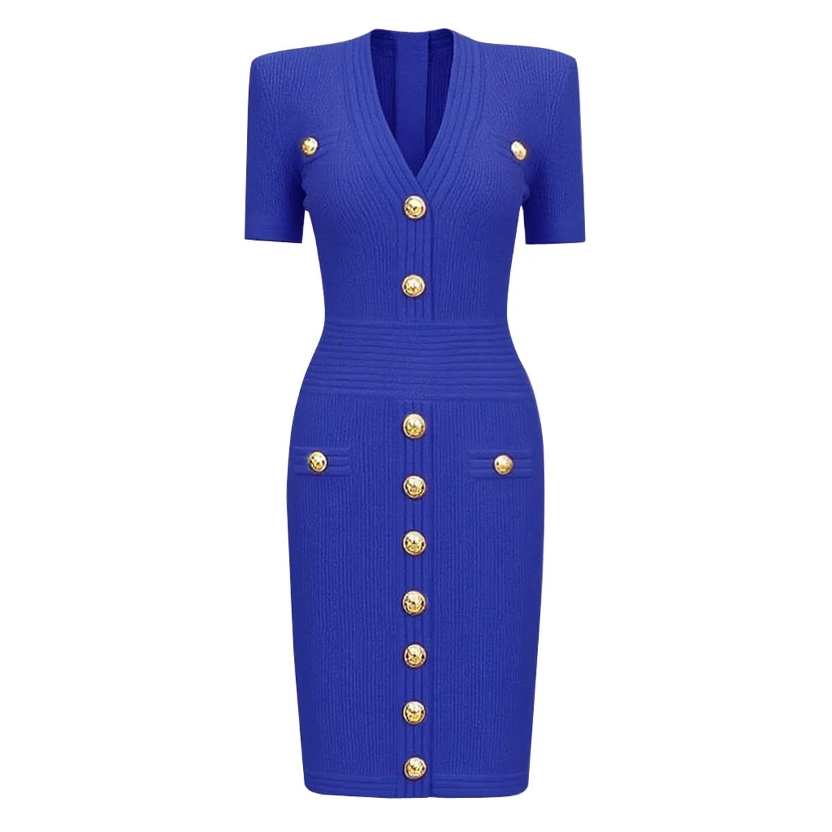 kf-S416fcec307ed4d6781b2b72d566add9dT ZJYT Elegant Women's Midi Knitting Sweater Dresses Green 2025 Fashion Designer V Neck Short Sleeved Buttons Bodycon Party Dress - Image 1