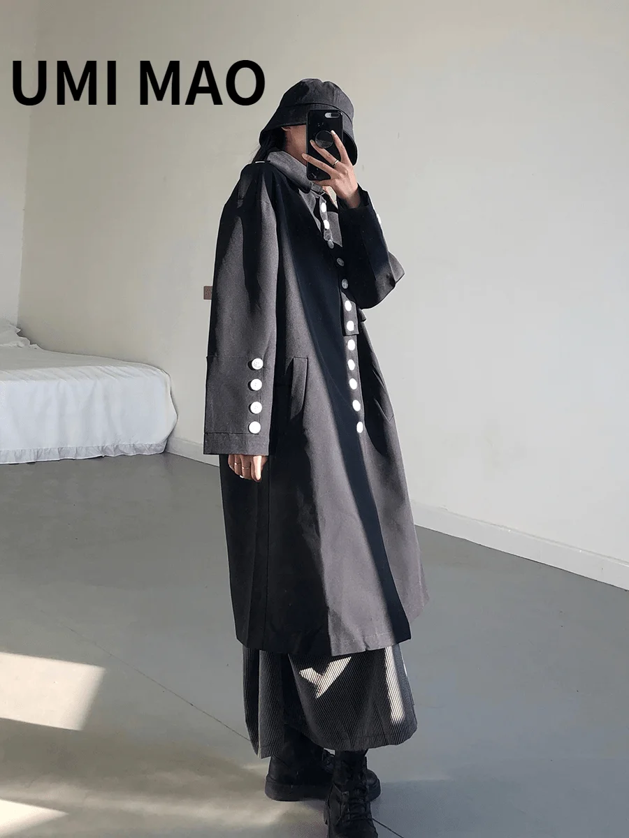 kf-S41b0689efa8e4bce831cbd9bee7220bcu UMI MAO Yamamoto Style Irregular Design Sense Mid-length Trench Coat Female Women's Loose Profile Over-the-knee Jacket Y2K - Image 1