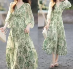 French floral dress summer fashion women's new lantern sleeve V-neck waist slimming garden wind garden dress small fresh dress - Image 2