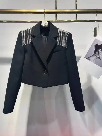 Flip collar single breasted retro tassel short women's suit jacket elegant classic casual party autumn new women's jacket