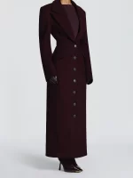 Women's Long Coat Slim V Neck Single Breasted Overcoats Shoulder Pad Maxi Jackets with Belt 2025 New Winter Lady Commute Outwear