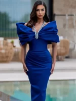 Women Sexy Off Shoulder Ruched Black Maxi Long Diamonds Celebrity Bodycon Bandage Dress 2025 Elegant Evening Club Party Dress