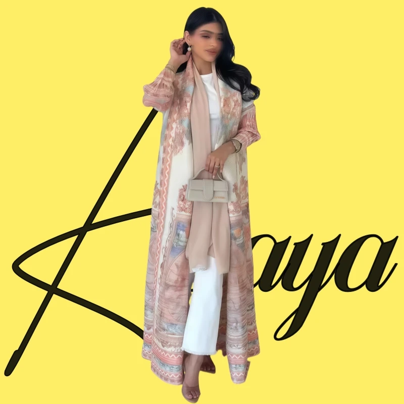 kf-S44593a944b554c06a9c4b3db4ae81602W Miyake Pleated Abaya Print Foldable Collar Women's Long Sleeve Robe 2024 New Winter Original Design Fashion Cardigan Coat - Image 1