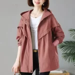 Women Spring Autumn Hooded Trench Coat Fashion Loose Pocket Jacket Korean Office Lady Mid Length Casual Outerwear Windbreakers - Image 3