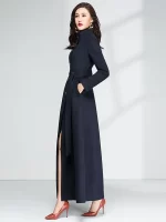 New Women Overlength Woolen Coat Autumn Winter Fashion Stand Collar Thicken Warm Lacing Wool Blends Overcoat Slim Long Outerwear - Image 3