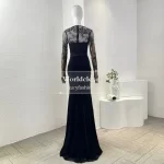 Black Long Sleeve Tube Top Lace Midi Dress 2025 New Design