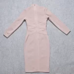 HQBORY High Quality Criss Cross Bandage Dress Long Sleeves Red 2023 For Women Office Lady Strip Bodycon Dress Nude XL Vestidos - Image 2