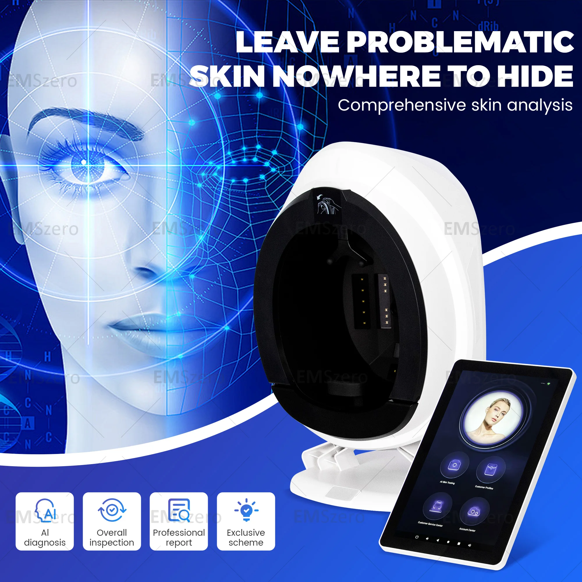 kf-S46a99e9e103e4c36bf7ac9664c36fdc28 The best smart facial skin detection and analysis beauty instrument.Skin scan analysis anti-aging instrument - Image 1