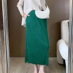 Miyake Pleated Skirt for Women's Summer New High-end High Waisted Side Slit Black Straight Leg Mid Length Skirt - Image 3