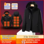 15 Areas Heated Windbreaker Winter Electric USB Self Heating Camping Jacket Man 3 In 1 Waterproof Thermal Fleece Coat Chaqueta