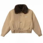 Autumn Winter Big Fur Collar Metal Buckle Washed Cotton Warm Cargo Jacket Men Women Streetwear Quilted Short Bomber Jacket Coat