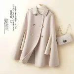 2023 100% Wool Mid Long Bat Cape Women Woolen Coats Autumn Loose Double Sided Cashmere Coat Female Fashion Camel Black Outerwear - Image 3