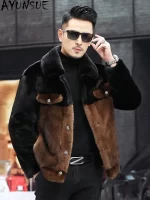 AYUNSUE Luxury Real Mink Fur Coat Men Winter Jacket 2025 Fashion Slim Mink Real Fur Coats and Jackets Fashion Casaco Masculino S - Image 5