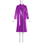 Vintage Fashion Zipper Side Mid Trench Coat Plus Size Long Sleeve Women Overcoat Glossy PVC Leather Long Dress Streetwear 8XL - Image 2