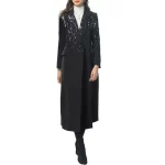 QMQA Fashion Women's Trench Solid Heavy Industry Sequine Splice Lapel Long Sleeve Double Breasted Elegant Windbreaker 1A113 - Image 2