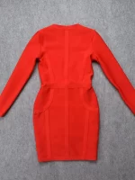 HQBORY Deep V Plunge Red Bandage Women Dress Evening Maxi Long Sleeves Black Zipper Supper Mini Dress Bodycon Party Club Vestido - Image 5