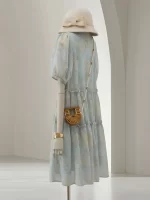 Women's V Neck Short Sleeve Lace Embroidered Midi Dress French Elegant Tiered Summer Dress with Hollow Out Floral Details - Image 2