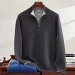 Winter men's 100% cashmere cardigan business casual reversible sweater loose semi high neck Tops thick Jumper zipper jacket - Image 4