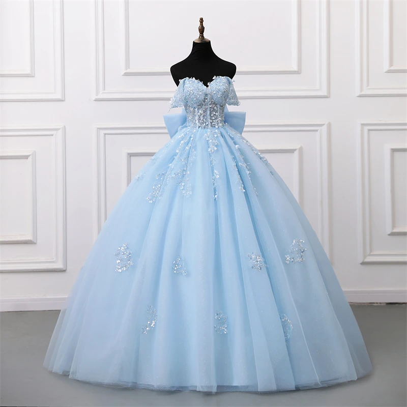 kf-S4dc899dae8474a29a444e60e59d98b69G Shiny Party Dress 15 Quinceanera Dresses Ball Gown Glitter Prom Dress With Bow Tie High-end 15 Year Old Gown Customized 2025 - Image 1