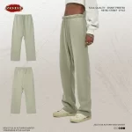 ZODF Fashion 2024 Men Loose Straight Pants Unisex 365gsm Retro Comfortable Sport Solid Drawstring Trousers HY0588 - Image 3