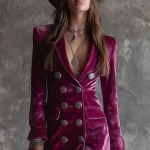 Fall Winter Double Breasted Velvet Cardigan Dress Woman Elegant Lapel Hollow Split Long Dress Vintage Long Sleeve Office Dresses - Image 3