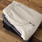 Winter Japanese Retro Heavyweight Thick Velvet Waffle Knitted Sweatpants Men's Casual Sport Elastic Waist Drawstring Loose Pants