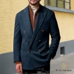 Double-breasted Men's OverCoat Peak Lapels Tailored Suit Fall/Winter Business Wear Slim-fit British-style Casual Suit 2 pcs Set