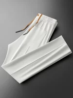 JSBD Spring summer old money wind ice silk air layer Modal space cotton sweatpants men's solid color straight leg casual pants - Image 2