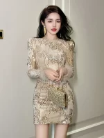 Women's Exquisite Elegant Prom Dresses Vintage Elastic Velvet Bright Sequins Bodycon Club Gown Cocktail Evening Party Vestidos