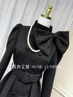 French Elegant High-End 3D Puff Sleeve Big Bow Double-Breasted High-Waist Belted Cotton Long Trench Coats Women Winter Jackets - Image 2