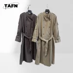 Women's Mid-Length Windbreaker for Casual Trench Jacket for Fall Season Collar Trench Coat with Front Buttons AI1540