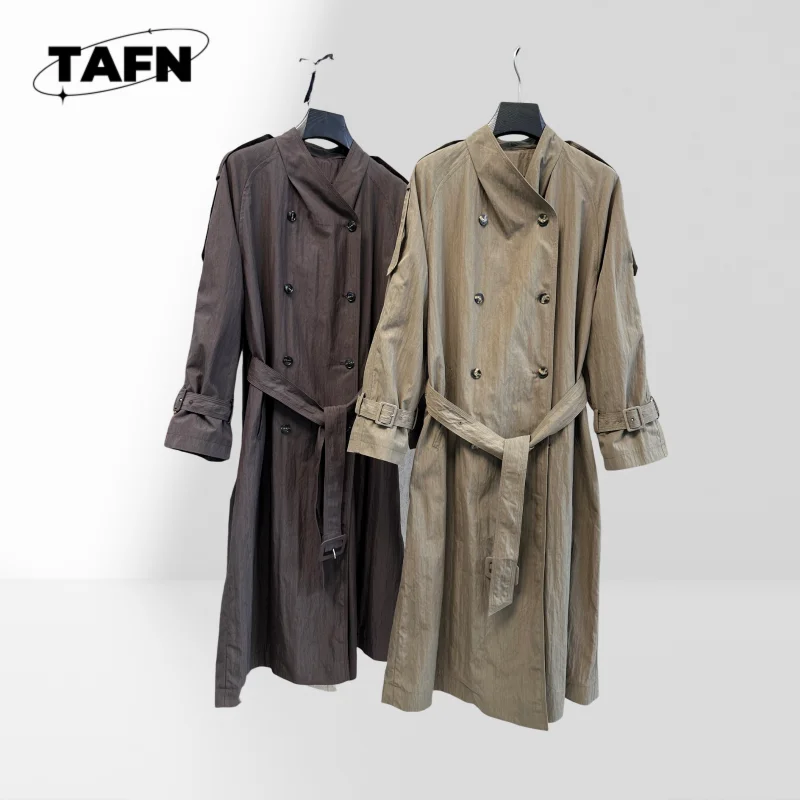 kf-S531494b28cb84dffa09f51cc95b14e08u Women's Mid-Length Windbreaker for Casual Trench Jacket for Fall Season Collar Trench Coat with Front Buttons AI1540 - Image 1