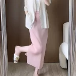 Miyake Pleated Skirt for Women's Summer New High-end High Waisted Side Slit Black Straight Leg Mid Length Skirt - Image 2