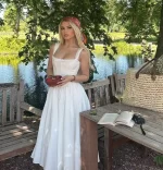 YENKYE Elegant Pink Floral Print Dress Women Lace Up Bandage Back A-line Midi Summer Party Dresses Chic Lady Vacation Robe