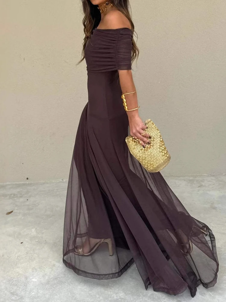 kf-S550fccd1d285481aa0ef1acc87c57304P Women Diagonal Collar Summer Solid Long Dress Female Sleeveless Backless Pleated Party Dress 2023 Casual Streetwear Maxi Dresses - Image 1