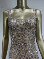 Women Sexy Mesh Transparent Crystal Diamonds Long Maxi Dress Birthday Party Costume Bar Nightclub Singer Stage Performance Dress - Image 2