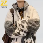 COMXZ 2025 New Men White Duck Down Jacket Winter American-Style Thickened Warm Stand Collar Lamb Wool Lined Oversized Streetwear