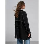 TOYOUTH Women Windbreaker 2025 Spring New Contrasting Color Lapel Collar Medium Long Workwear Jacket With Waistbelt - Image 3