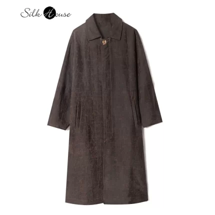 Old Money Style Coffee Retro Lapel 100% Natural Mulberry Silk Gambiered Guangdong Gauze Women's Fashionable Windbreaker Jacket