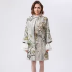 Meyyithun 2025 Luxury Vintage Embroidery Jacket Women Floral Beading Long Coat Wide Waisted O-neck Outwear Trench 2/3 Sleeves