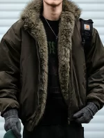 Mens Korean Streetwear Thick Warm Jacket Winter Fleece Lined Fur Collar High Quality Cold Proof Heavyweight Outdoor Thermal Coat - Image 3