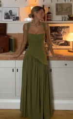 Suninheart Green Dress Women's Evening Dress with Scarf - Lace Up Back High Slit Party Maxi Bodycon Dress for Vacation Wedding - Image 2