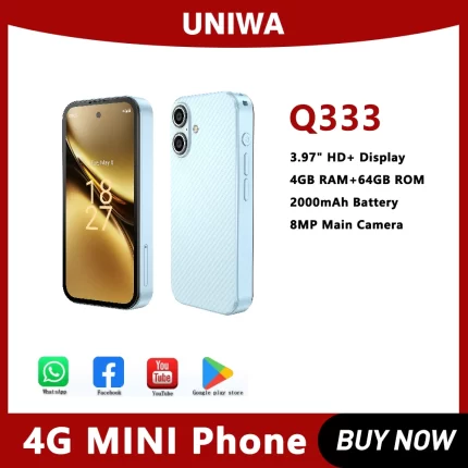 UNIWA 4G Mini Smartphone Q333 3.97inch HD 4GB RAM 64GB ROM Mobile Phones BT5.0 Google Play Store 2000mAh Face ID Small Phone