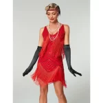 Green White Women 1920s Vintage Great Gatsby Party Sequin Dress Sexy V-Neck Cami Dress Fringe Dress Vestidos Flapper Costumes - Image 2