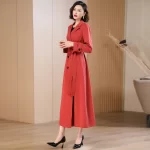 Spring Autumn New Brick Red Long Coat Women's Suit Collar High-end Elegant Slim Fit Outerwear 2025 Fashion Trend 573 - Image 4